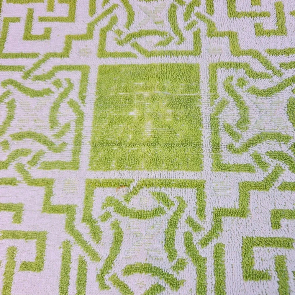 Vintage Montgomery Ward Towel Set Lime Green Greek Key Medallion 4pc Retro MCM